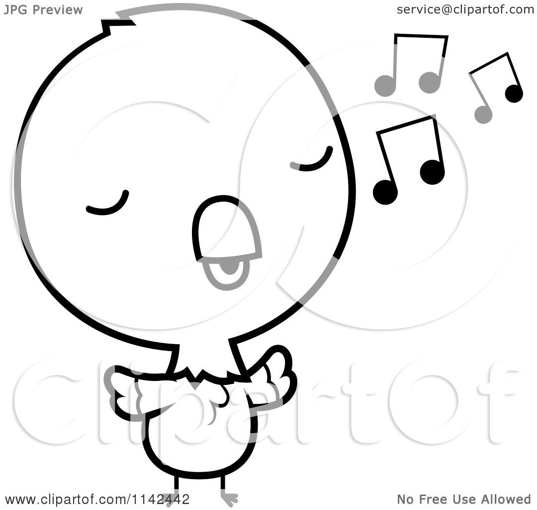 1080x1024 Cartoon Clipart Of A Black And White Cute Baby Parrot Singing