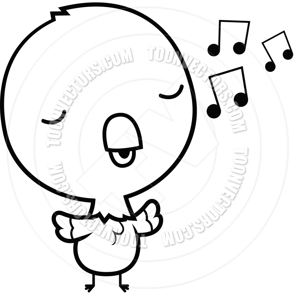 940x940 Cartoon Baby Parrot Singing (Black And White Line Art) By Cory