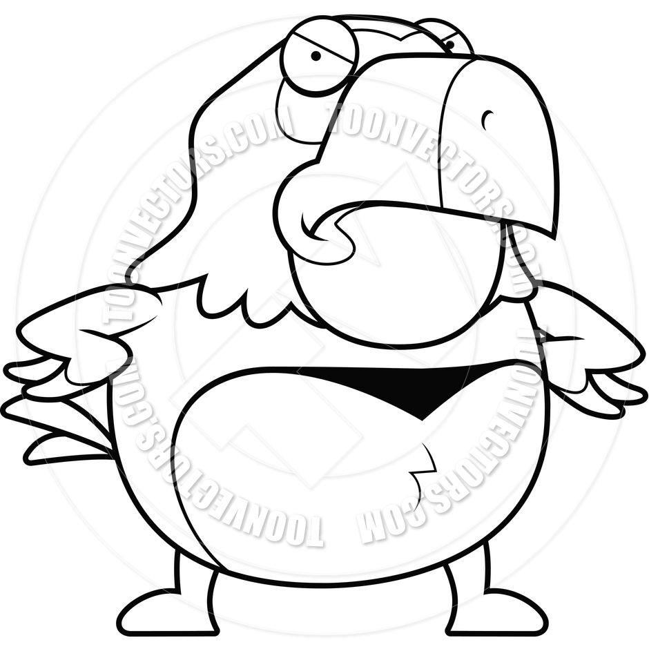 940x940 Cartoon Parrot Angry (Black And White Line Art) By Cory Thoman