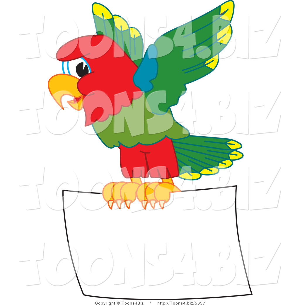 1024x1044 Vector Illustration Of A Cartoon Parrot Mascot Flying A Blank Sign