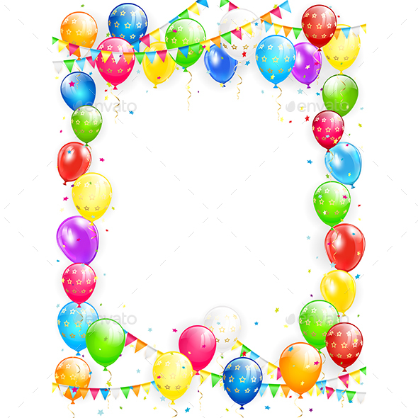 590x590 Birthday Balloons And Confetti On White Background By Losw