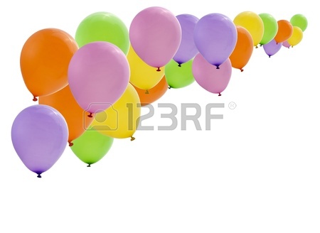 450x328 Colorful Birthday Party Balloons Flying On White Background Stock