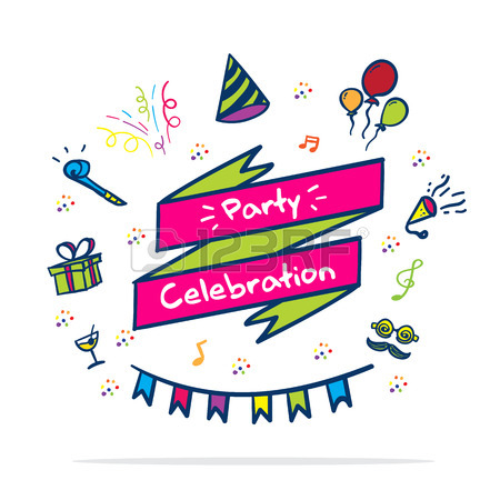 450x450 Vector Let's Celebrate Banner With Party Icon. Royalty Free