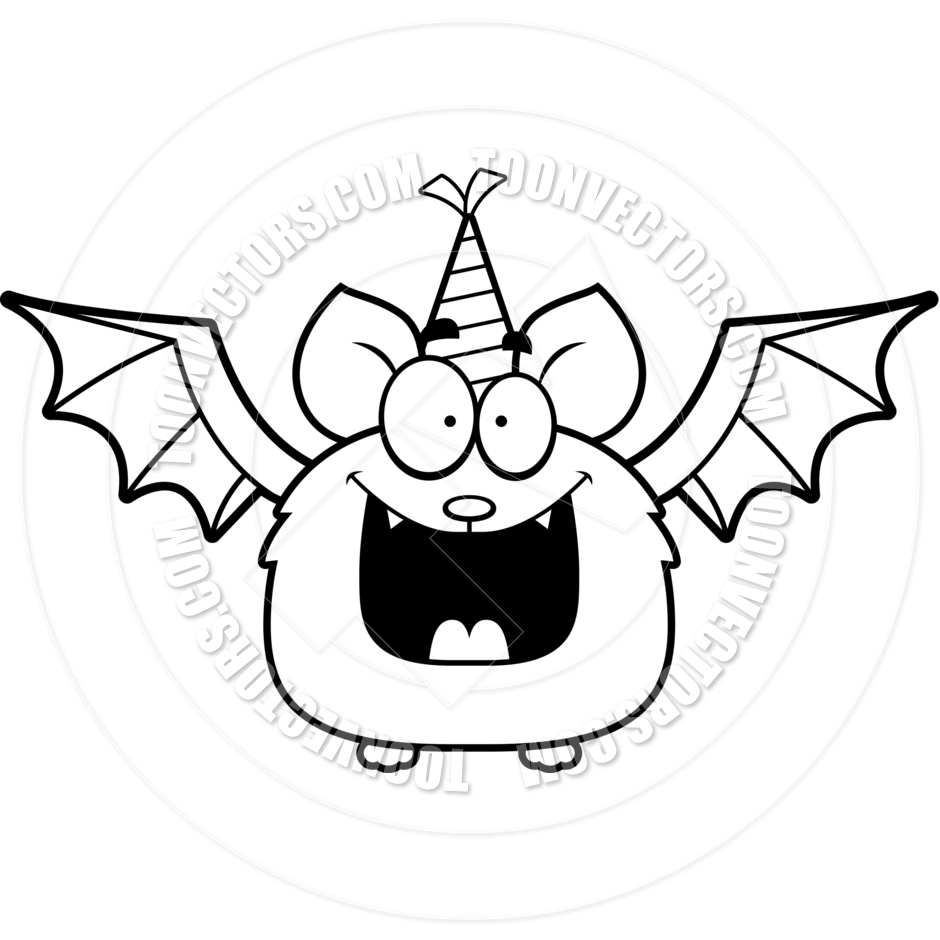 940x940 Cartoon Little Bat Birthday Party (Black And White Line Art) By