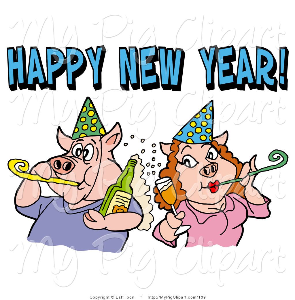 1024x1044 Swine Clipart Of A Pig Couple In Party Hats, Drinking Champagne