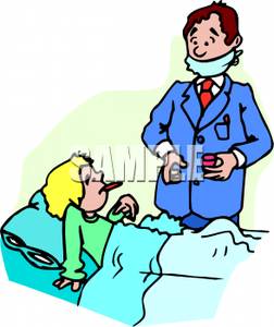 252x300 Doctor Coming To Give A Sick Patient Pills Clipart Picture
