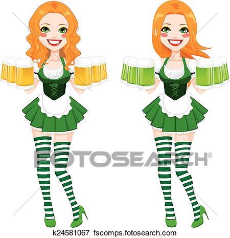 450x465 Clip Art Of St. Patrick Irish Girl Beer K24581067