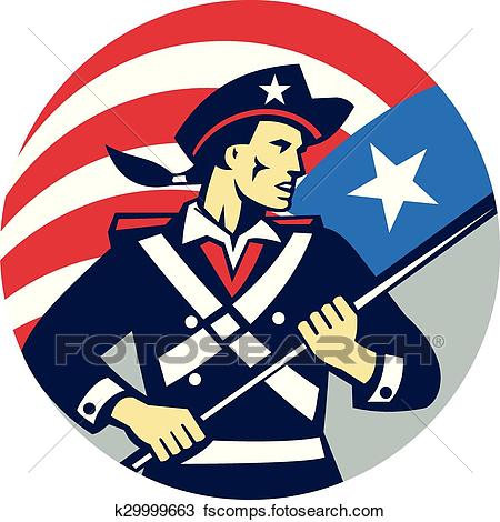 450x470 Clipart Of American Patriot Holding Brandish Usa Flag Circle Retro
