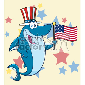 300x300 Royalty Free Clipart Happy Blue Shark Cartoon With Patriotic Hat