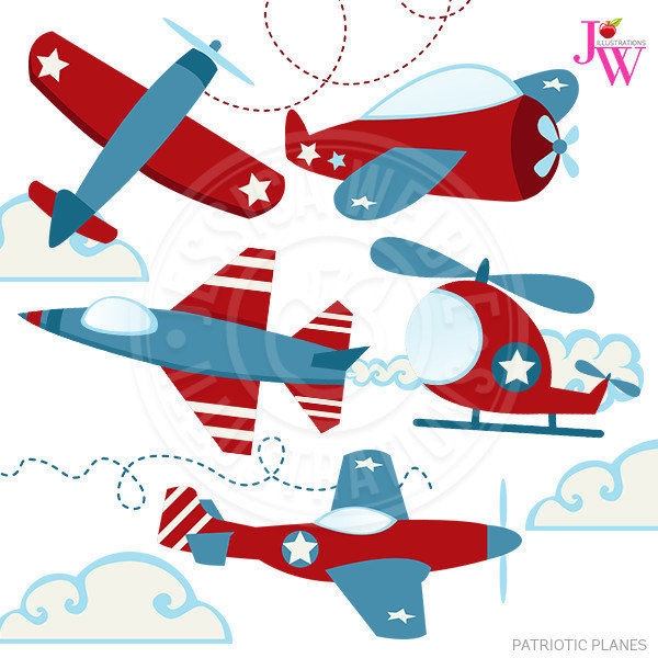600x600 Patriotic Planes Cute Digital Clipart Airplane Clip Art