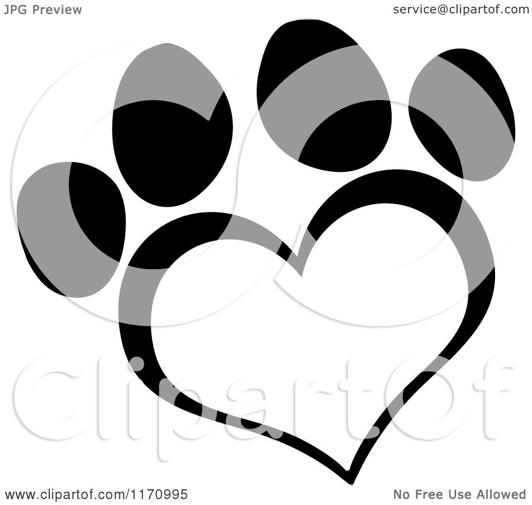 1080x1024 Cartoon Of A Black And White Heart Shaped Paw Print