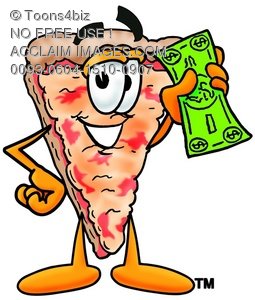 255x300 Clipart Image Of A Cartoon Pizza Character Holding Money