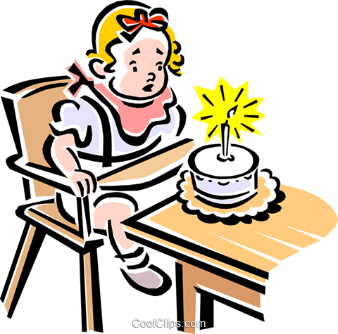480x475 Child Blowing Out Candles On A Cake Royalty Free Vector Clip Art