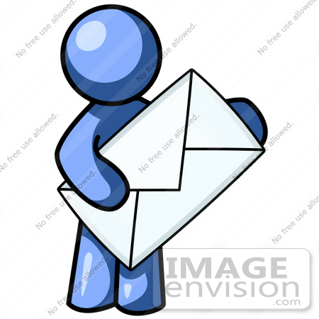 450x450 Clip Art Graphic Of A Blue Guy Character Holding An Envelope