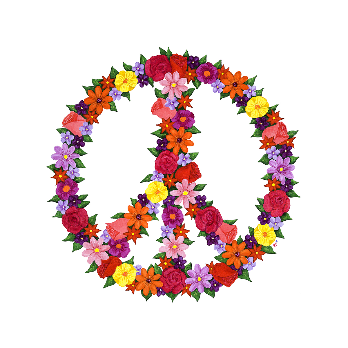 1200x1200 Peace Sign With Flowers Clipart