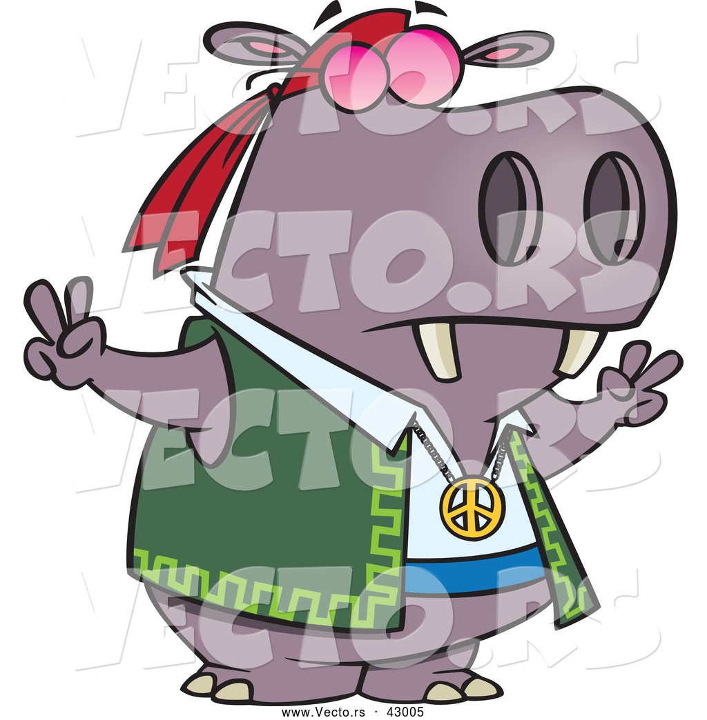 1024x1044 Vector Of A Hippie Cartoon Hippo Gesturing Peace Signs With His