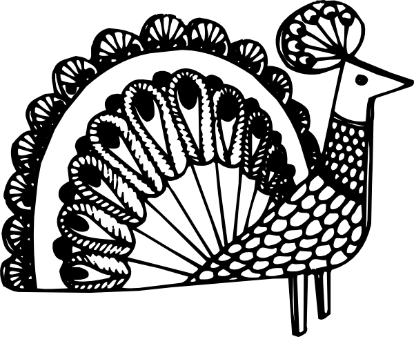 600x488 Black Amp White Clipart Peacock
