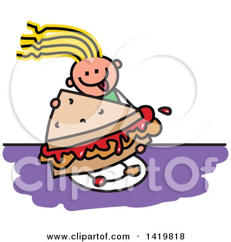 450x470 Clipart Of A Doodled Sketched Girl Eating A Giant Peanut Butter