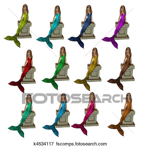 450x470 Stock Illustration Of Mermaids Sitting On A Pedestal K4534117