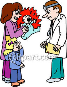 233x300 Baby With Mother And Sister At Pediatrician Royalty Free Clipart