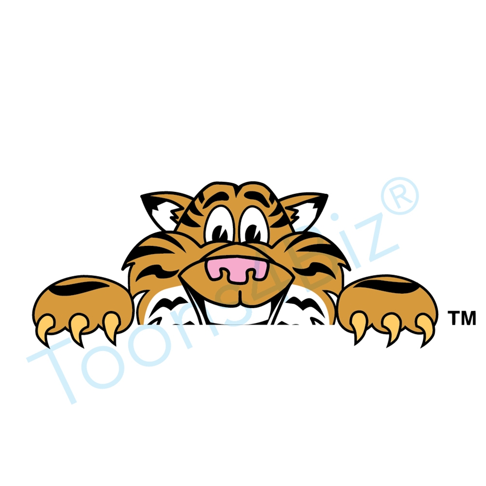 1000x1000 Tiger Mascot Peeking Over Clip Art Graphic