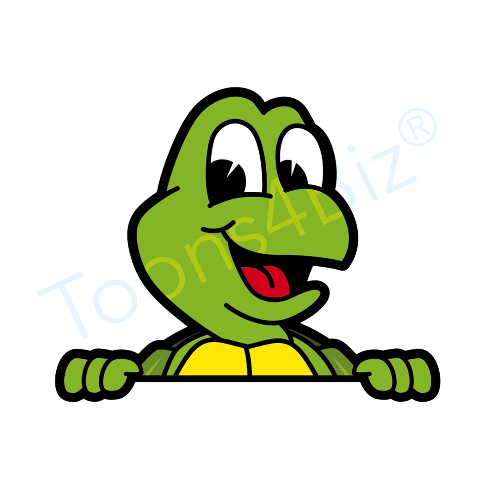 1000x1000 Turtle Mascot Peeking Over Clip Art Illustration