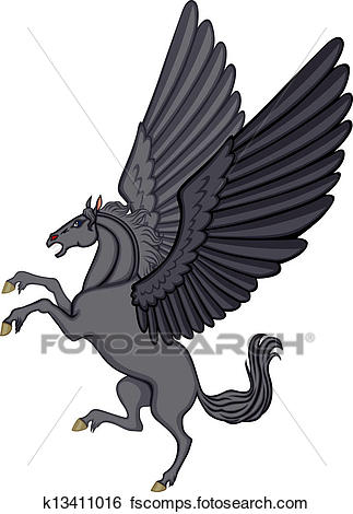 323x470 Clip Art Of Cartoon Black Pegasus K13411016