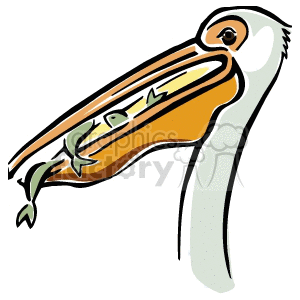 300x300 Royalty Free Pelican With A Mouth Full Of Fish 129469 Vector Clip