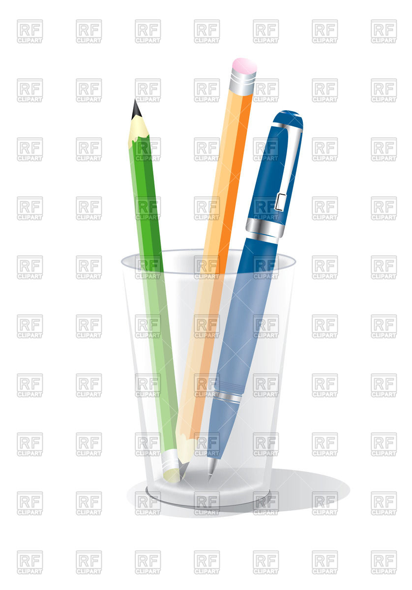 838x1200 Glass With Pencils And Pen Royalty Free Vector Clip Art Image