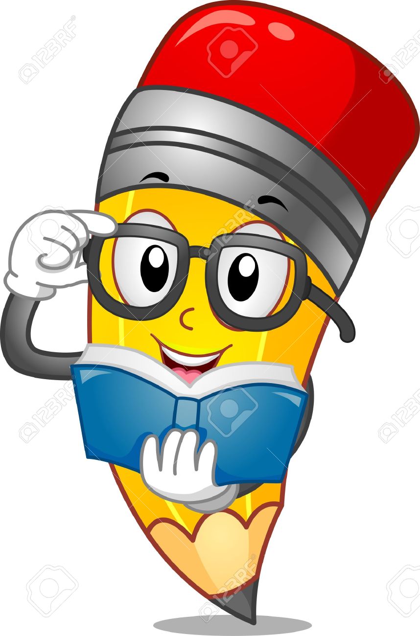 858x1300 Mascot Illustration Of A Pencil Reading A Book Stock Photo
