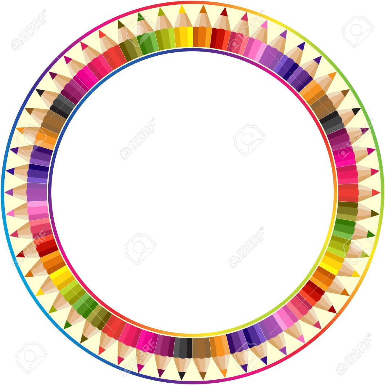 1300x1300 Round Frame Made From Color Pencils Royalty Free Cliparts, Vectors