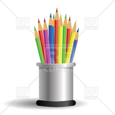 400x400 Colored Pencils In Cylindrical Pencil Box Royalty Free Vector Clip