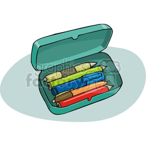 300x300 Royalty Free Cartoon Pencil Box With Pencils And Pens 382495