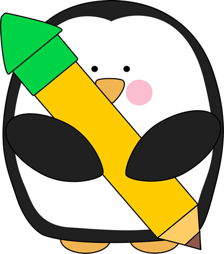 442x500 Penguin Holding A Pencil Clip Art