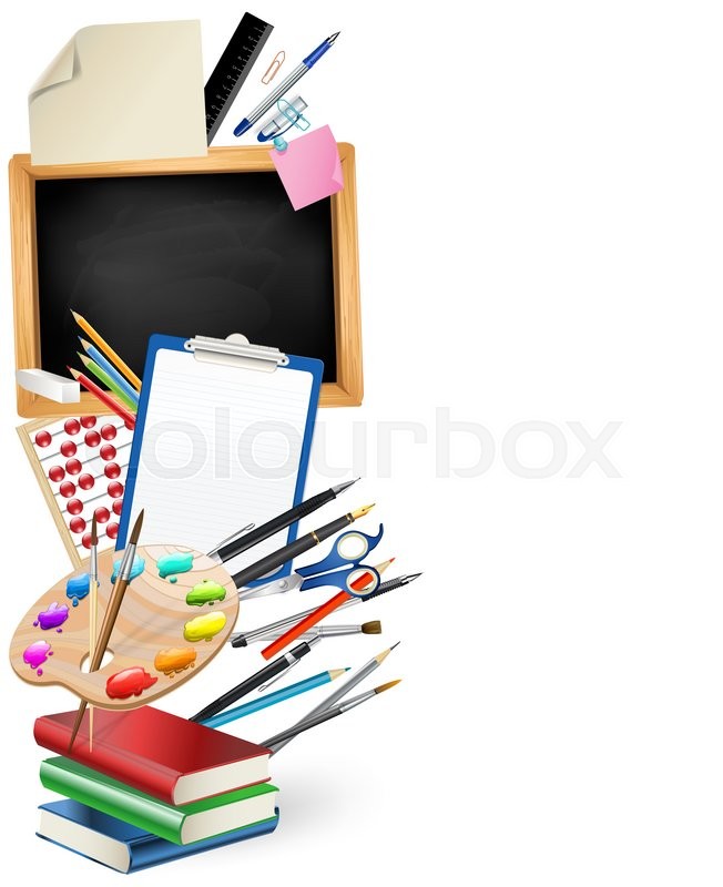 652x800 Little Blackboard Border With Notepad Sheets, Color Pencils, Pens