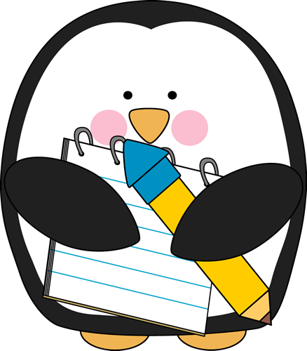 438x500 Penguin With A Notepad And Pencil Clip Art
