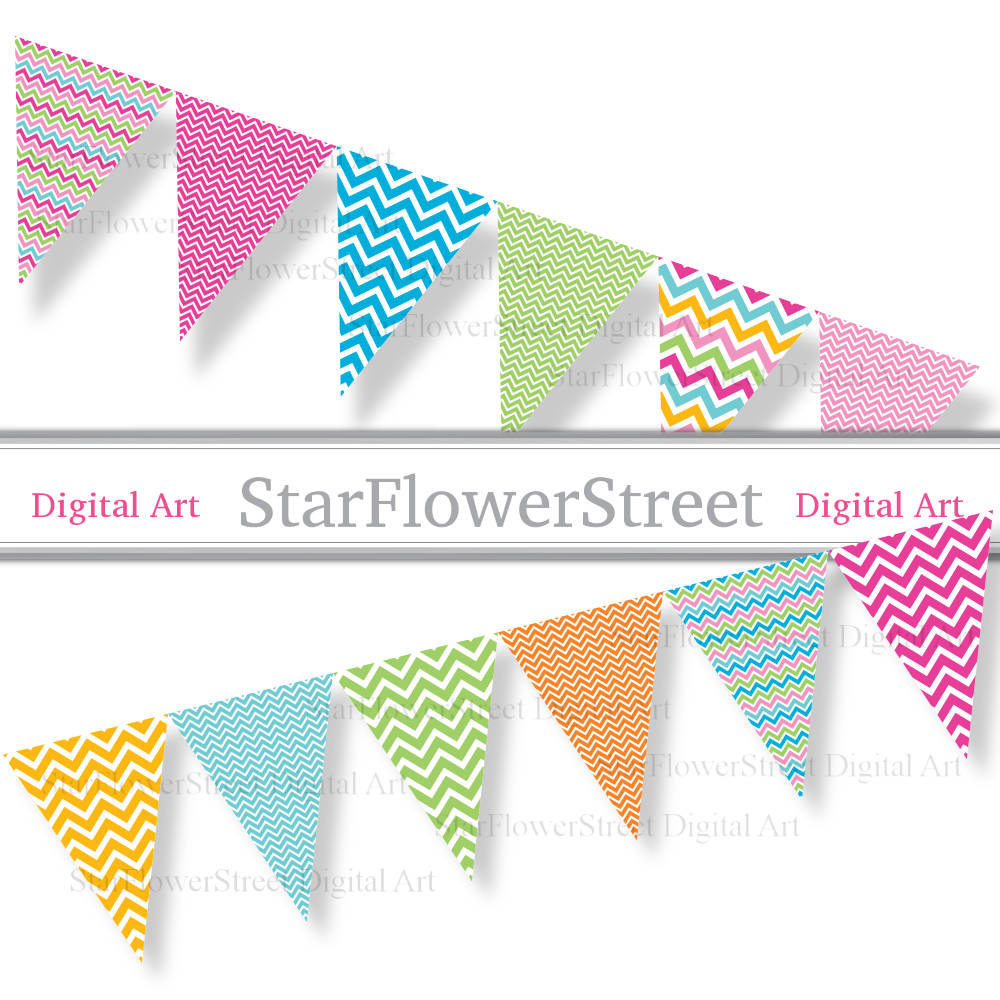 1000x1000 Chevron Bunting Banner Party Bright Colors Pink Blue Turquoise
