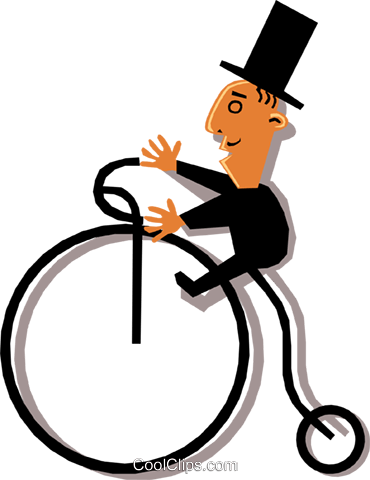 370x480 Man In A Top Hat Riding A Penny Farthing Royalty Free Vector Clip