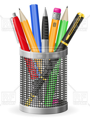 298x400 Pens And Pencils In Cylindrical Pencil Case Royalty Free Vector