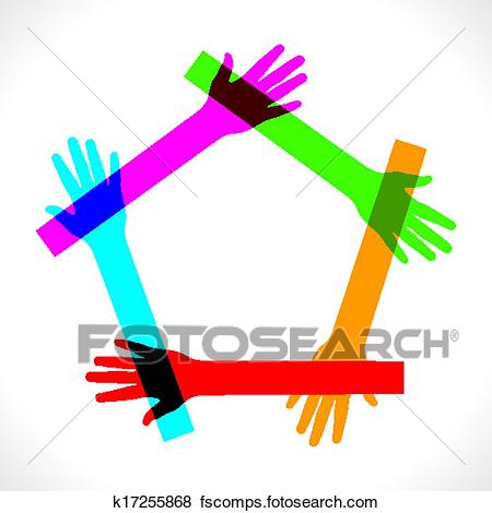 450x470 Clip Art Of Colorful Hand Join Amp Make Pentagon K17255868