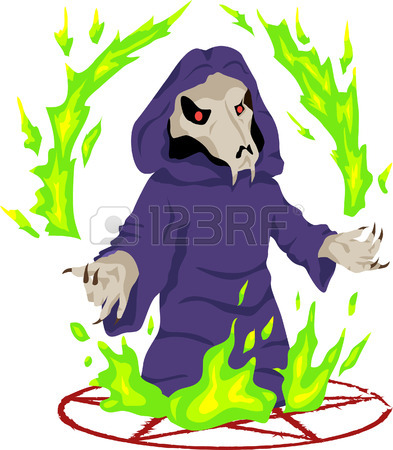 393x450 Illustration Necromancer Standing On The Pentagram Around Hellfire