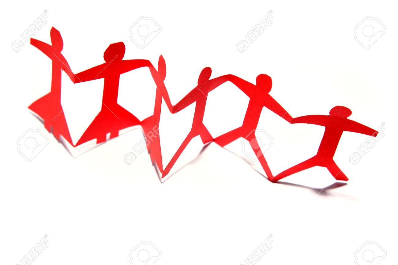 1300x866 Paper Chain People Holding Hands Stock Photo, Picture And Royalty