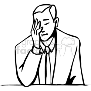 300x300 Royalty Free Black And White Outline Of A Worried Man 159437