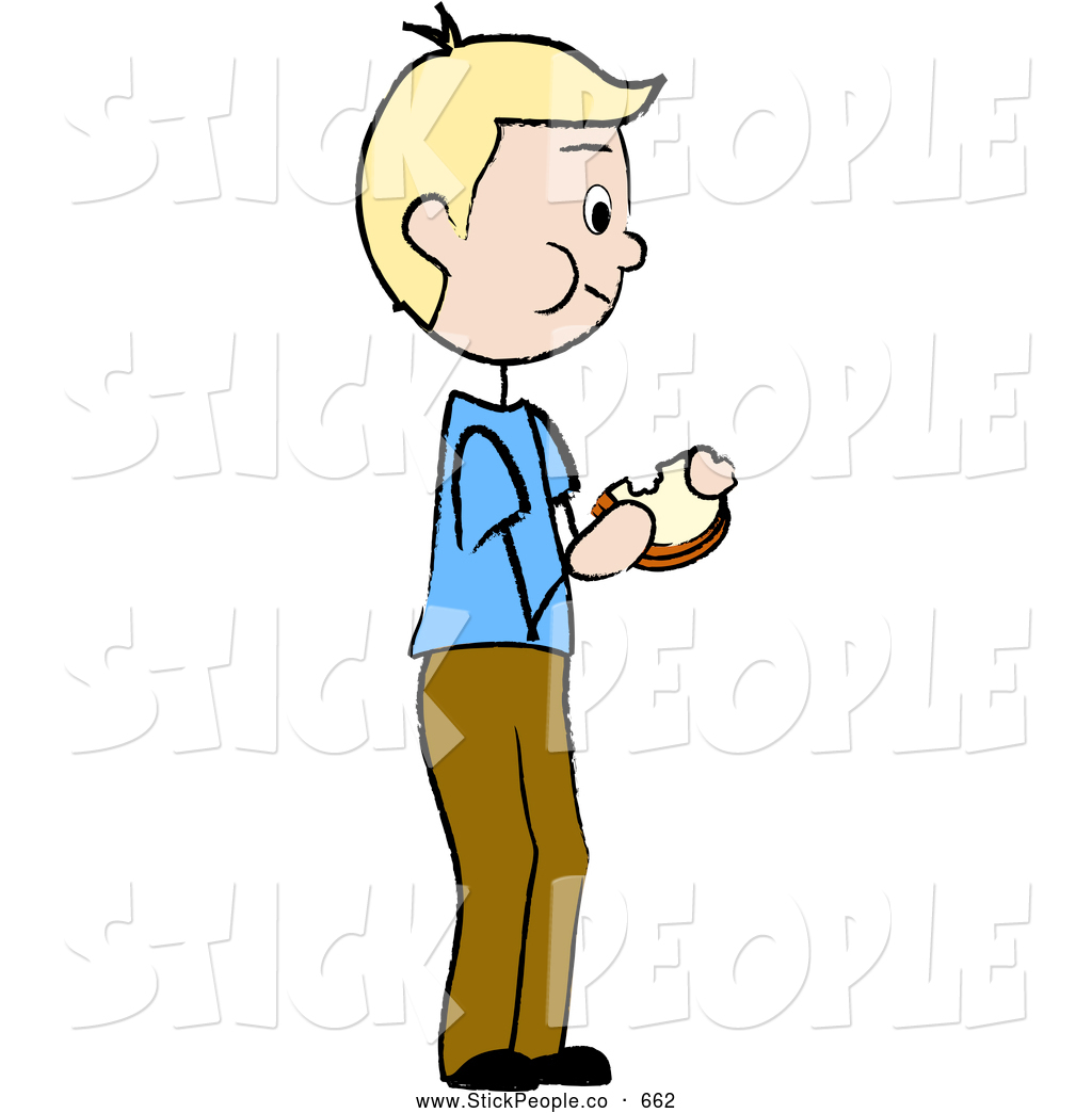 1024x1044 Vector Graphic Of A Blond Stick Boy Standing And Eating A Sandwich