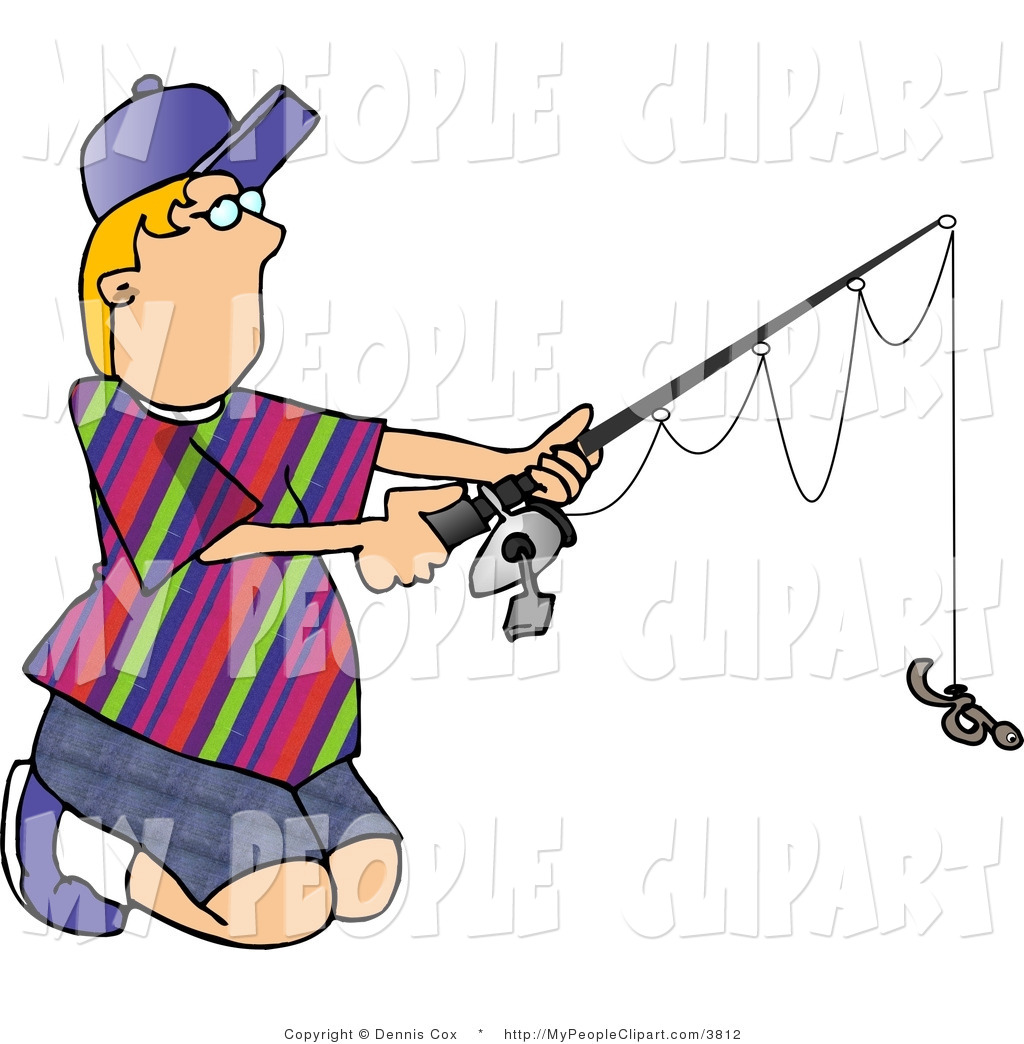 1024x1044 Clip Art Of A Kneeling Boy Holding A Fishing Pole With Earthworm