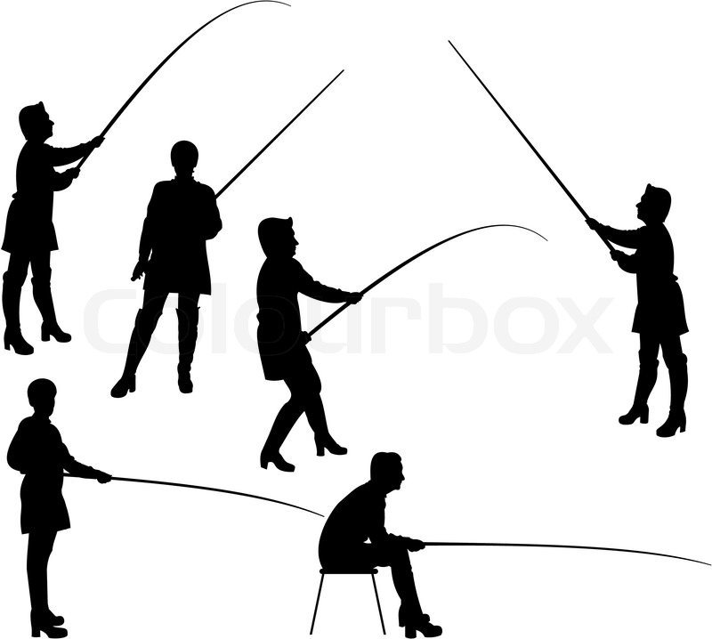 800x718 Vector Set Of Silhouettes Of Activity Woman In Fishing. Stock