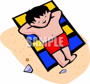 300x281 Free Clipart Image A Cartoon Boy Relaxing On A Beach Towel
