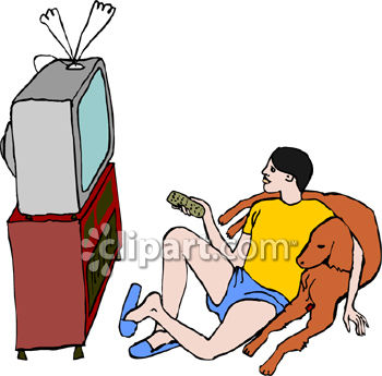 350x345 A Man Or Boy Watching Tv And Relaxing With His Dog