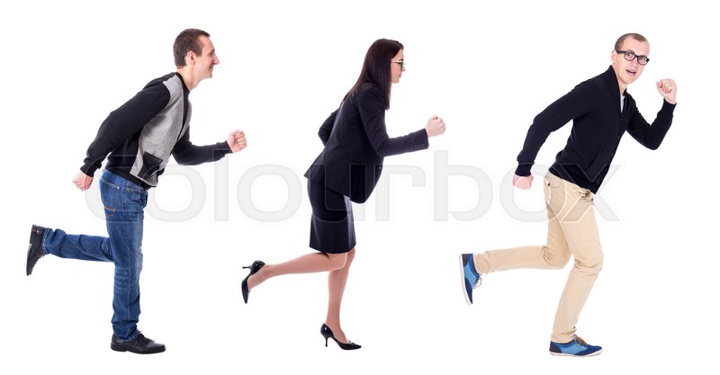 800x417 Side View Of Business People Running Isolated On White Background