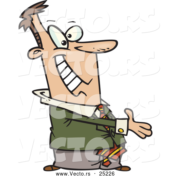 600x620 Vector Of A Smiling Cartoon Man Reaching Out To Shake Someone'S